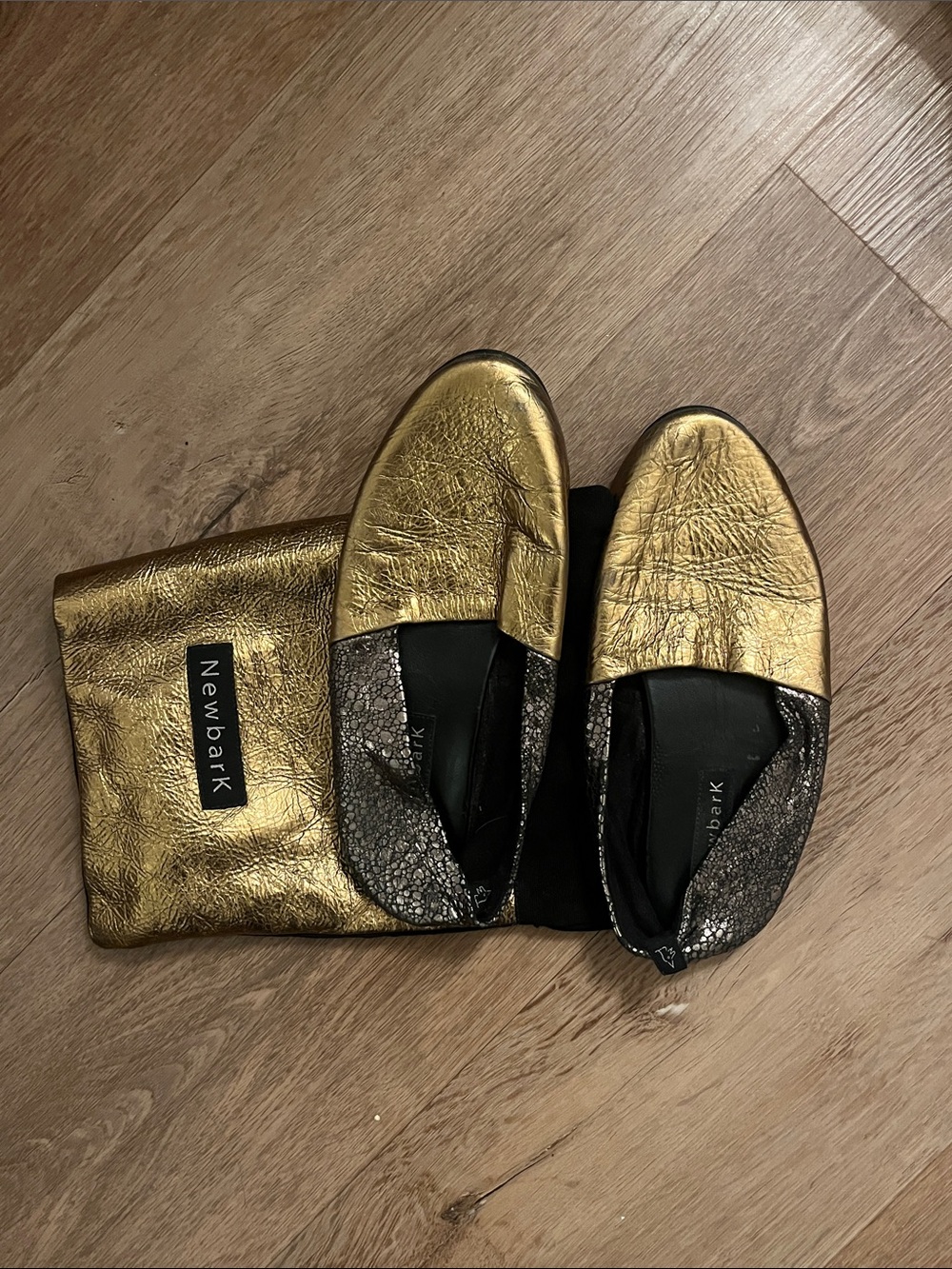 Newbark Bark Metallic Gold Leather Slip-On Flats